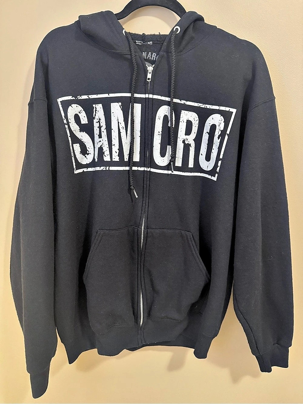 SONS OF ANARCHY Men's SAMCRO Full Zip Hoodie Reaper Skull Biker Graphic LARGE